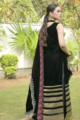 Fiza Black velvet shawl dress