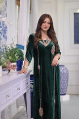 Hiba green velvet dress