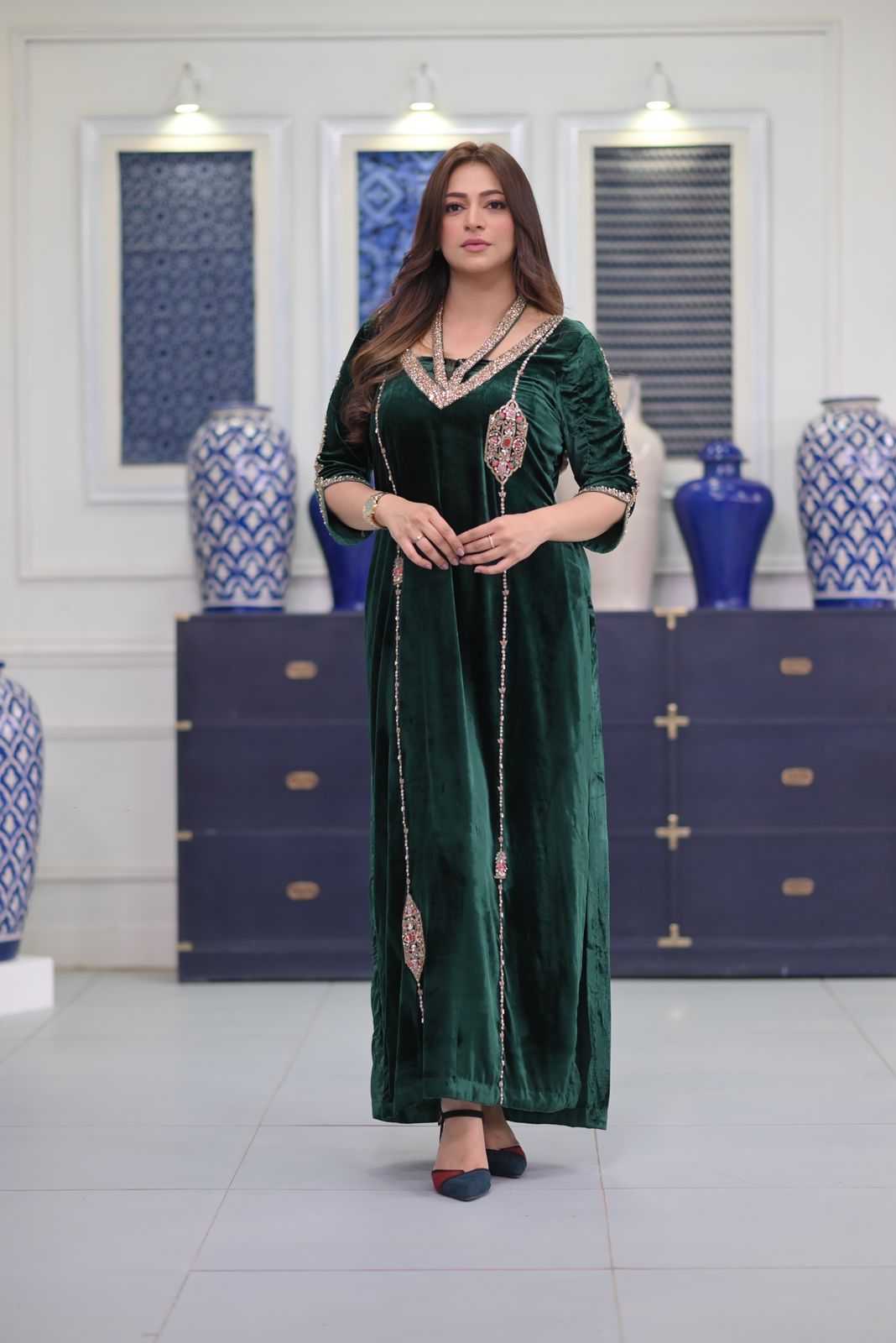 Hiba green velvet dress