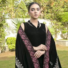 Fiza Black velvet shawl dress